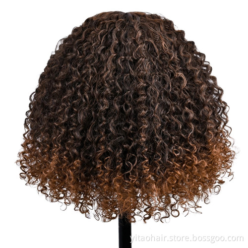 Afro Curly Synthetic Hair Bob Wig Black Ombre Brown blonde Curly bob Wig Short Middle part Curly  afro wig synthetic hair vendor
